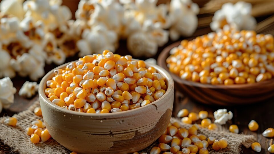 popcorn in bowls ready to be popped