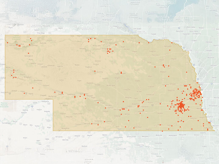 Image of tick observations in Nebraska for 2023. 