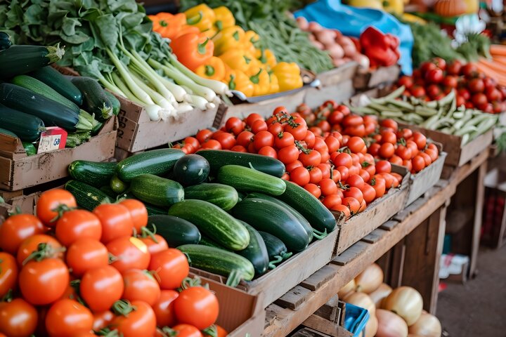 vegetables on display at farmers market