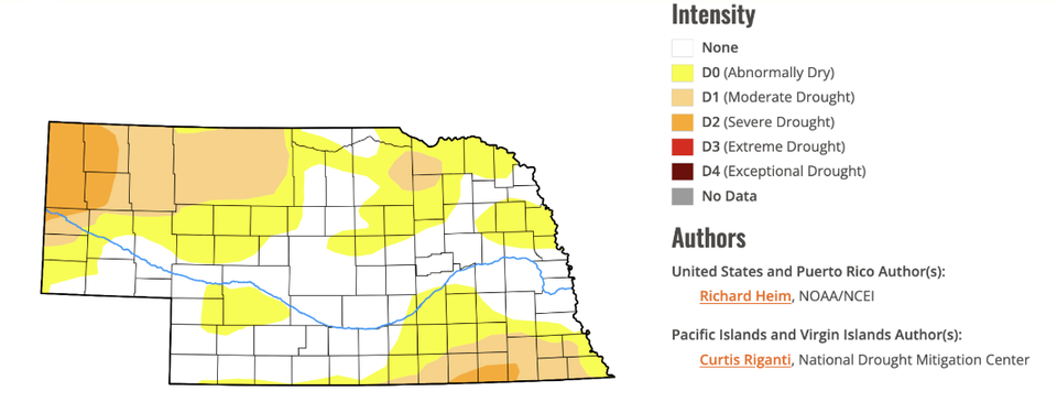 Image of Nebraska drought map for 8/24/2024.