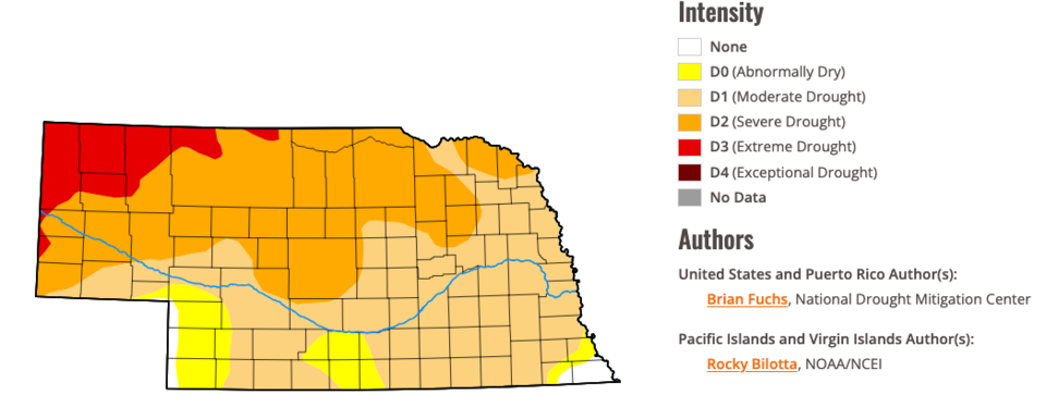 Image of February 27, 2025 Nebraska drought map. 