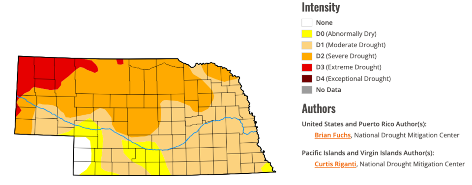 Nebraska drought monitor map for January 30, 2025.