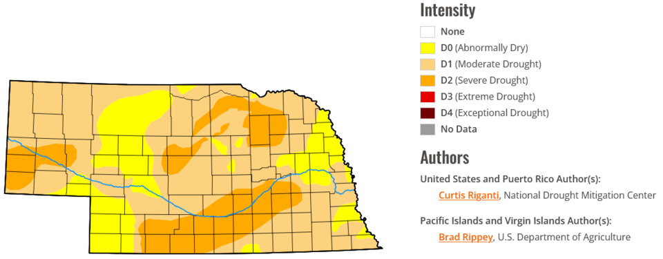 July 1, 2025 Drought Map for Nebraska