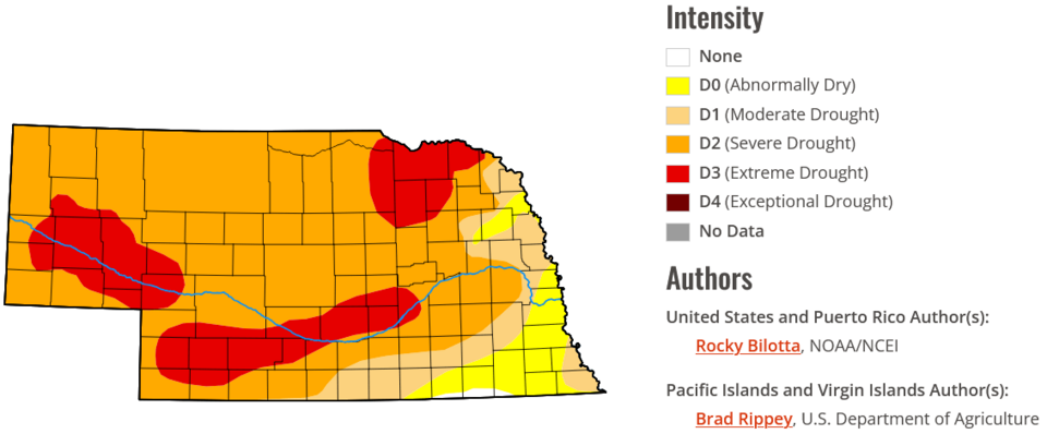 Map of Drought Intensity in Nebraska for 3-26-26